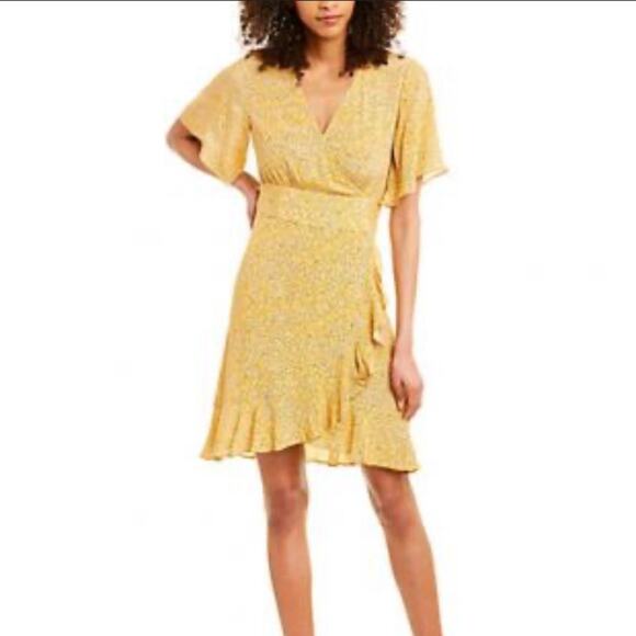 ba&sh BELINA Golden Yellow Floral Ruffle Wrap Dress Curry Lady Dress Size Small - Picture 1 of 10